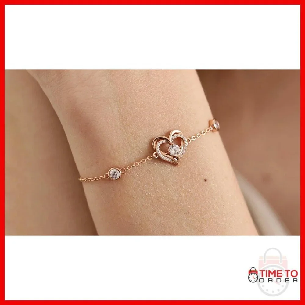 Sterling Silver Heart Charm Bracelet with Birthstone Zirconia, Adjustable Link